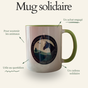 Mug solidaire Équin Serein – tasse verte avec logo de l’association